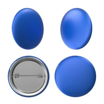 Blue button badge with pin, various perspectives Stock Illustration