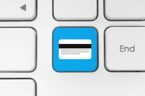 Blue button with credit card . Stock Photos