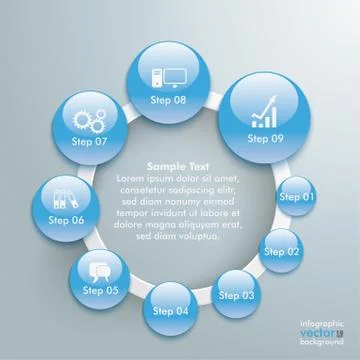 Blue button drops white ring infographic Stock Illustration