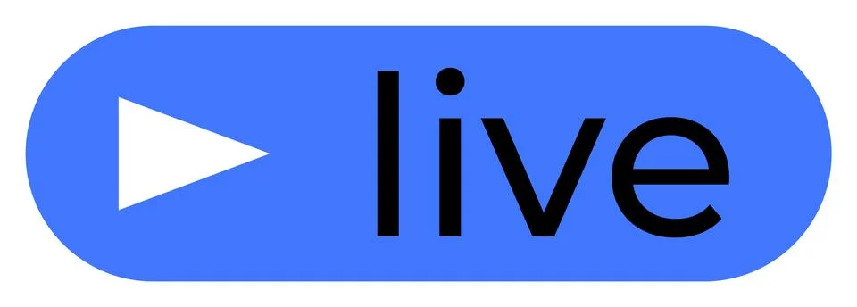 Blue button with play icon and the word live indicating a live stream or li.. 스톡 일러스트
