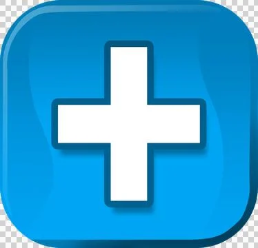 Blue button of plus symbol Stock Photos
