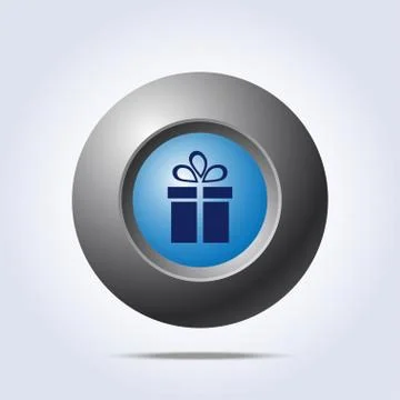 Blue button with present icon Stock Illustration