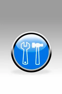 Blue button showing tools symbol, close up Stock Illustration