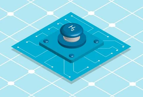 Blue button with sign of chemical element hydrogen. Transition to alternative Stock-Illustration