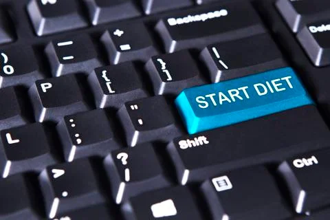 Blue button with text of start diet Stock Photos