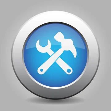 Blue button, white claw hammer with spanner icon Stock Illustration