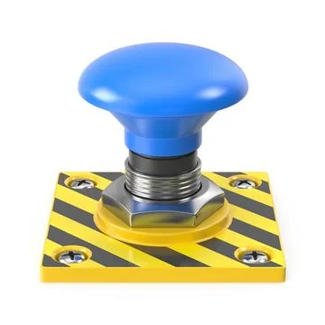 Blue button with yellow base and hazard stripes Stock Illustration