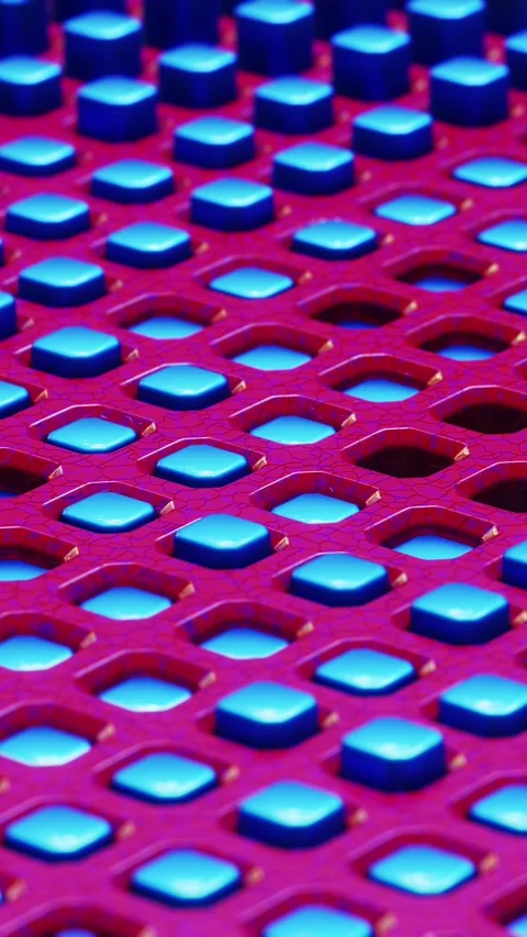 Blue buttons arranged in rows on a red surface. Vertical looped video Video stock 229460046