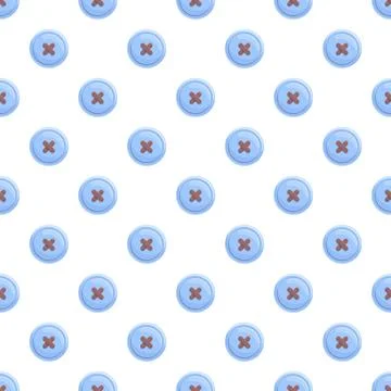 Blue buttons with brown stitching creating seamless pattern Stock Illustration