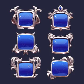 Blue buttons with silver decorative frames Stock Illustration