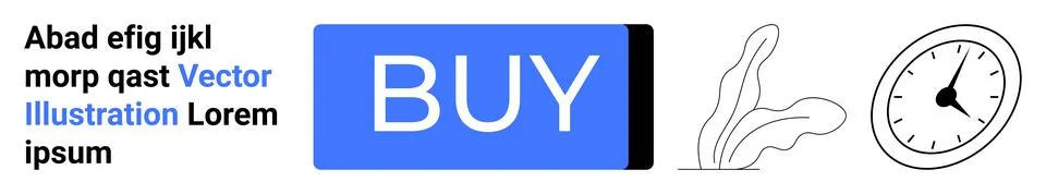 Blue BUY Button with Abstract Leaf Drawing and Clock Stock Illustration