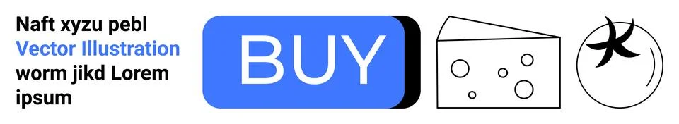 Blue buy button, cheese slice with holes, apple core outline. Ideal for e-com Stock Illustration