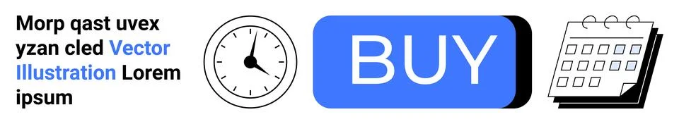 Blue Buy Button with Clock and Calendar Mockup for E-commerce and Scheduling Stock Illustration