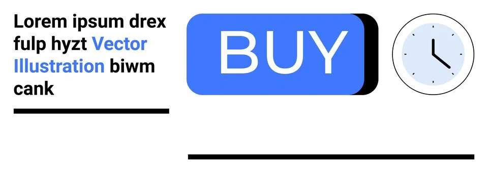 Blue BUY button, clock, and placeholder text. Ideal for illustrating online s Illustrazione stock