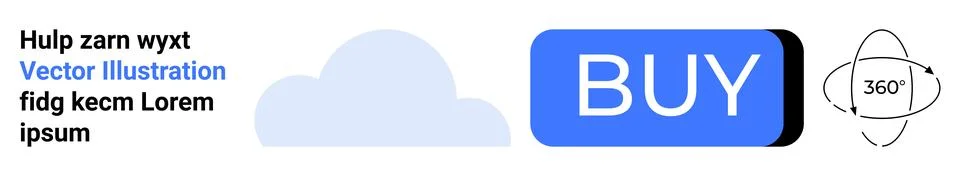 Blue BUY button, cloud, and 360-degree icon. Ideal for online shopping, e-com Stock Illustration