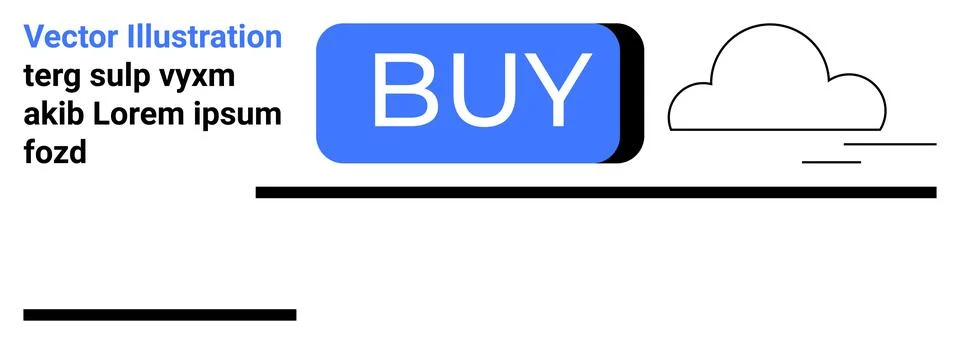 Blue BUY Button with Cloud and Text Elements in Minimalist Design 스톡 일러스트