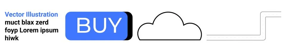 Blue BUY Button with Cloud and Flowchart Symbols in Clean Design Layout Stock Illustration