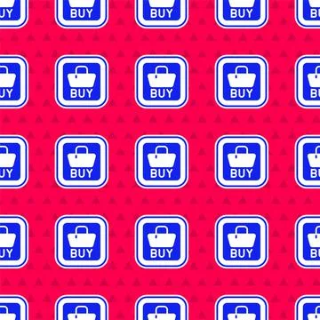 Blue Buy button icon isolated seamless pattern on red background. Financial and Illustrazione stock