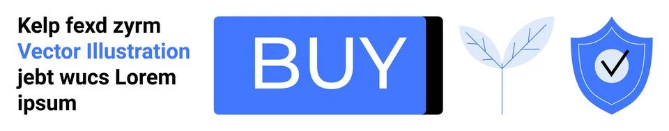 Blue BUY Button with Shield, Checkmark, and Leaf Elements for E-commerce an.. Stock Illustration