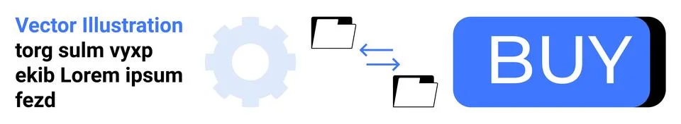 Blue Buy Button with Syncing Folders and Gear for File Transfer Automation Ilustración de archivo