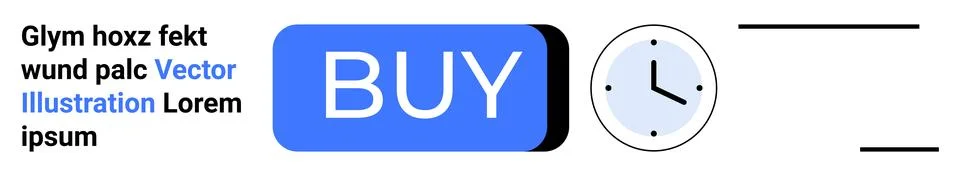 Blue BUY button with text, clock icon indicating time-sensitive offers, and m Illustrazione stock