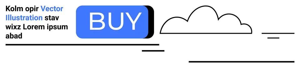 Blue BUY button, text elements, minimalist cloud design with black horizontal 스톡 일러스트