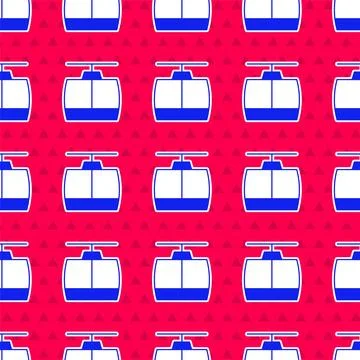 Blue Cable car icon isolated seamless pattern on red background. Funicular sign Stock Illustration