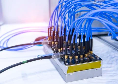 Blue cable in the control board Stock Photos