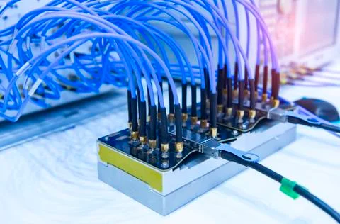 Blue cable in the control board Stock Photos