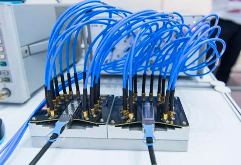 Blue cable in the control board Stock Photos