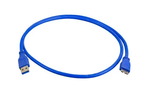 Blue cable usb 3 to micro usb 3 on a white background Stock Photos