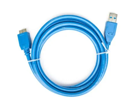 Blue cable usb to microusb 3 isolated Stock Photos
