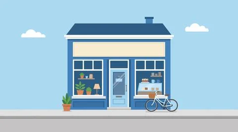 Blue cafe storefront flat vector illustration Stock Illustration