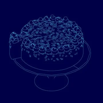 Blue cake with a blue background. The cake is decorated with blue icing and Stock Illustration