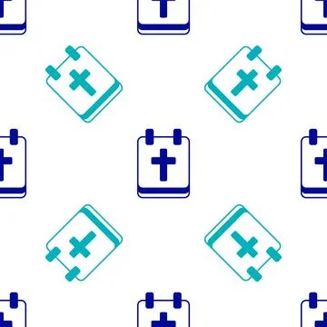 Blue Calendar with Easter icon isolated seamless pattern on white background. Illustrazione stock