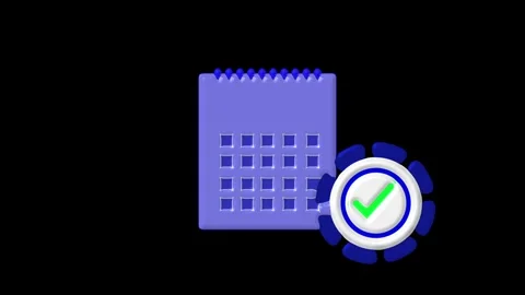 Blue calendar icon with circular settings gear on black background. Schedul.. Stock Footage 334613374