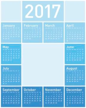 Blue Calendar for Year 2017, in vector format. Stock Illustration
