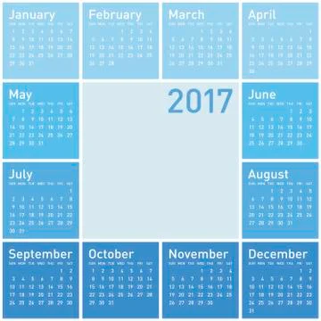 Blue Calendar for Year 2017, in vector format. Stock Illustration