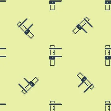 Blue Calliper or caliper and scale icon isolated seamless pattern on yellow Stock Illustration