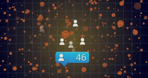 Blue callout bubble appearing on dark grid, user icon fading with count rising Stock Footage 312483220