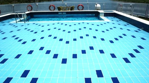 Blue calm waters of a swimming pool on a cruise ship, Egypt. Stock Footage 324616858