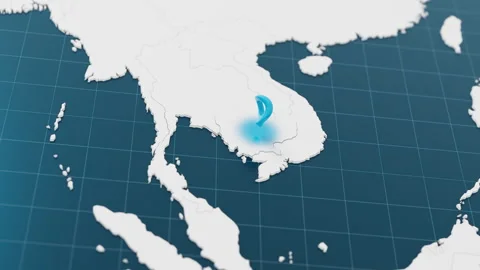 Blue Cambodia 3d map with pointer pin surrounded with other countries in white Stock Footage 319017858