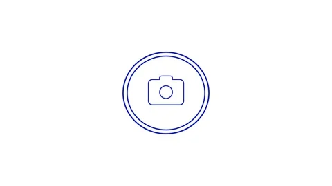 Blue camera icon appears on white background, representing photography, cre.. Stock Footage 333978008