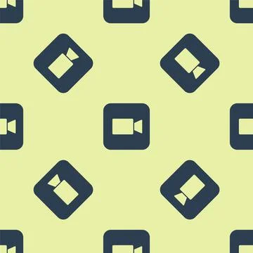 Blue Camera icon isolated seamless pattern on yellow background. Video camera Illustrazione stock