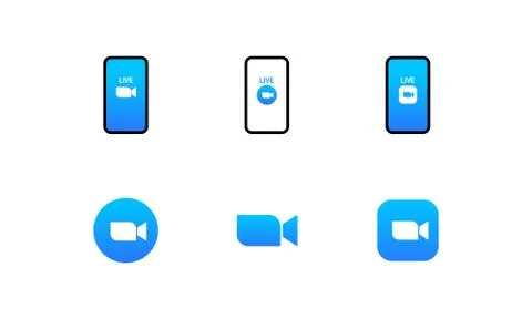 Blue camera icon set. Conference video calls. Live media streaming application 스톡 일러스트