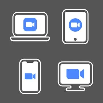 Blue camera icons - Camera app icons on different gadgets. EPS 10 스톡 일러스트