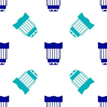 Blue Camera photo lens icon isolated seamless pattern on white background Illustrazione stock