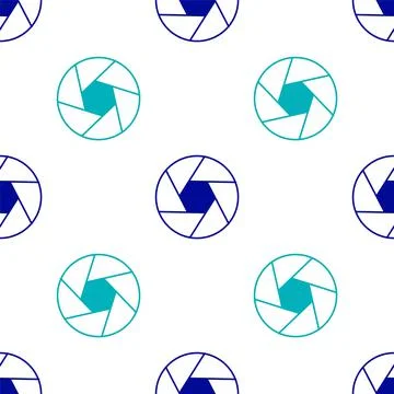 Blue Camera shutter icon isolated seamless pattern on white background. Vector Stock Illustration