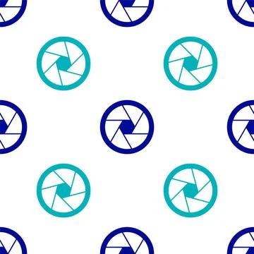 Blue Camera shutter icon isolated seamless pattern on white background. Vector Illustrazione stock