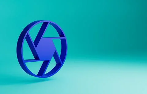 Blue Camera shutter icon isolated on blue background. Minimalism concept. 3D Stock Illustration